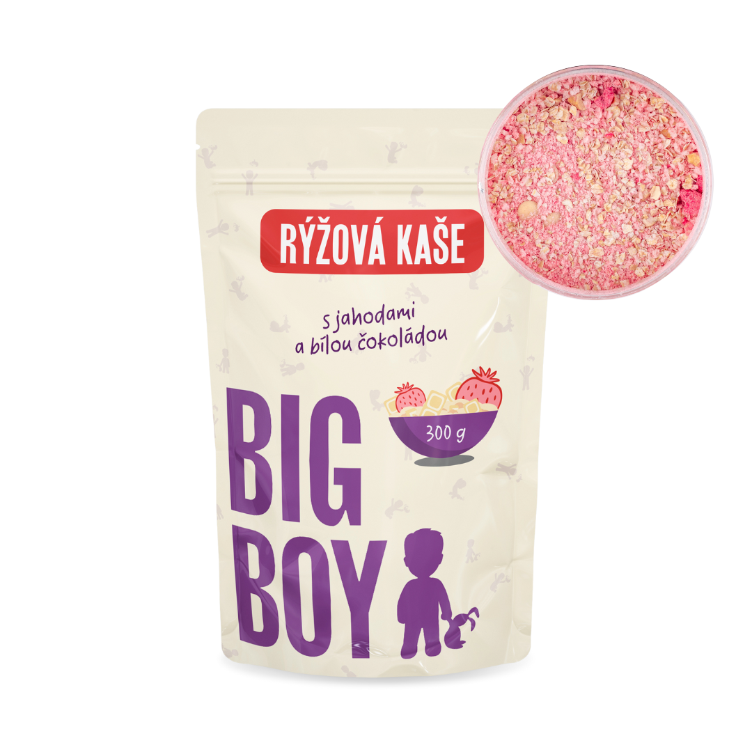 BIG BOY® Rýžová kaše s příchutí jahod v bílé čokoládě 300g Eko varianta