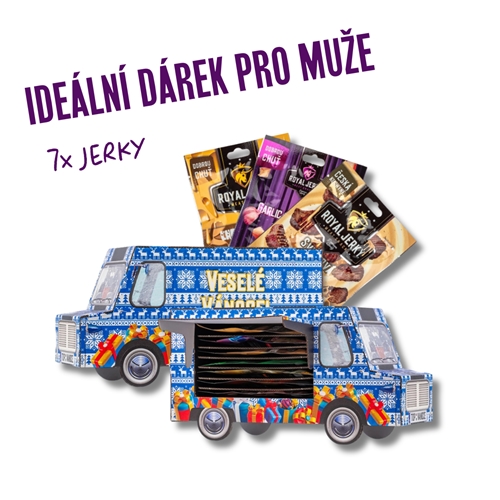 Vánoční modrý FOOD TRUCK plný sušeného masa (7x jerky)