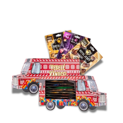 Vánoční červený FOOD TRUCK plný sušeného masa (5x jerky + 2x sýr)