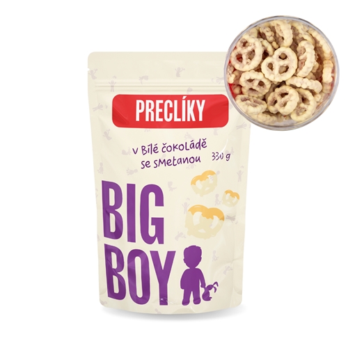 BIG BOY® Preclíky v bílé čokoládě se smetanou 330g Eko varianta