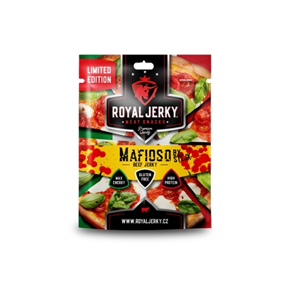 Royal Jerky: Mafioso by Stejk 22 g (hovězí sušené maso s příchutí pizzy) Royal Jerky: Mafioso by Stejk 22 g (hovězí sušené maso s příchutí pizzy)