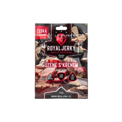 Royal Jerky: Uzené s křenem (vepřové sušené maso s křenem) 22g Royal Jerky: Uzené s křenem (vepřové sušené maso s křenem) 22g