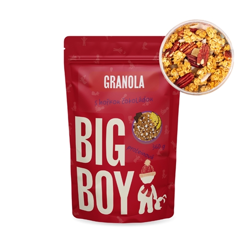 BIG BOY® Proteinová granola s hořkou čokoládou a pekany 360g BIG BOY® Proteinová granola s hořkou čokoládou a pekany 360g