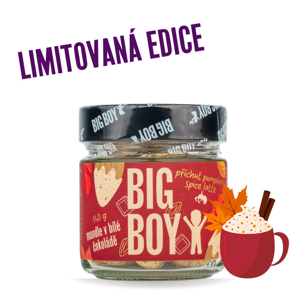 BIG BOY® Mandle s bílé čokoládě s příchutí pumpkin spice latte 140g