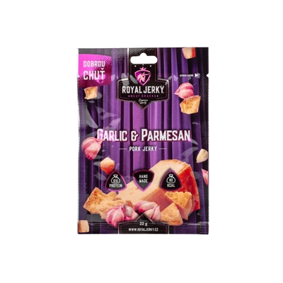 Royal Jerky: Garlic&amp;Parmesan (vepřové sušené maso s příchutí česneku a parmezánu) 22g