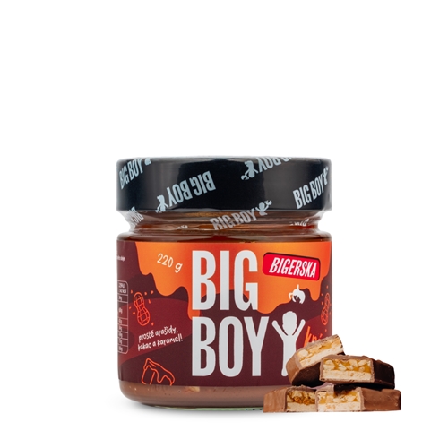 BIG BOY® Bigerska 220g Sladký arašídový krém s kakaem a slaným karamelem BIG BOY® Bigerska 220g Sladký arašídový krém s kakaem a slaným karamelem