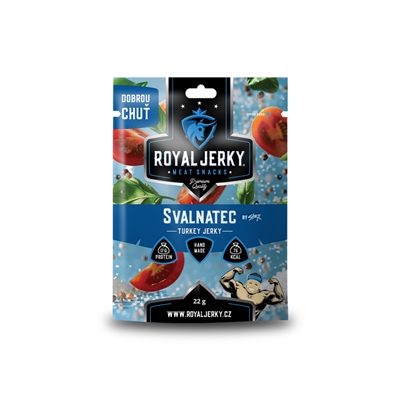 Royal Jerky: Svalnatec by Stejk 22 g (krůtí sušené maso s mořskou solí, rajčaty a bazalkou) Royal Jerky: Svalnatec by Stejk 22 g (krůtí sušené maso s mořskou solí, rajčaty a bazalkou)