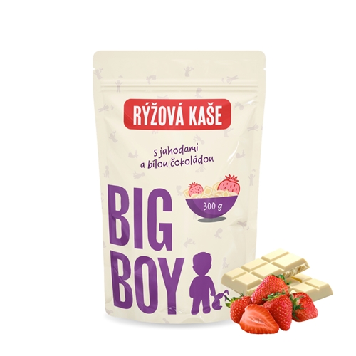 BIG BOY® Rýžová kaše s příchutí jahod v bílé čokoládě 300g BIG BOY® Rýžová kaše s příchutí jahod v bílé čokoládě 300g